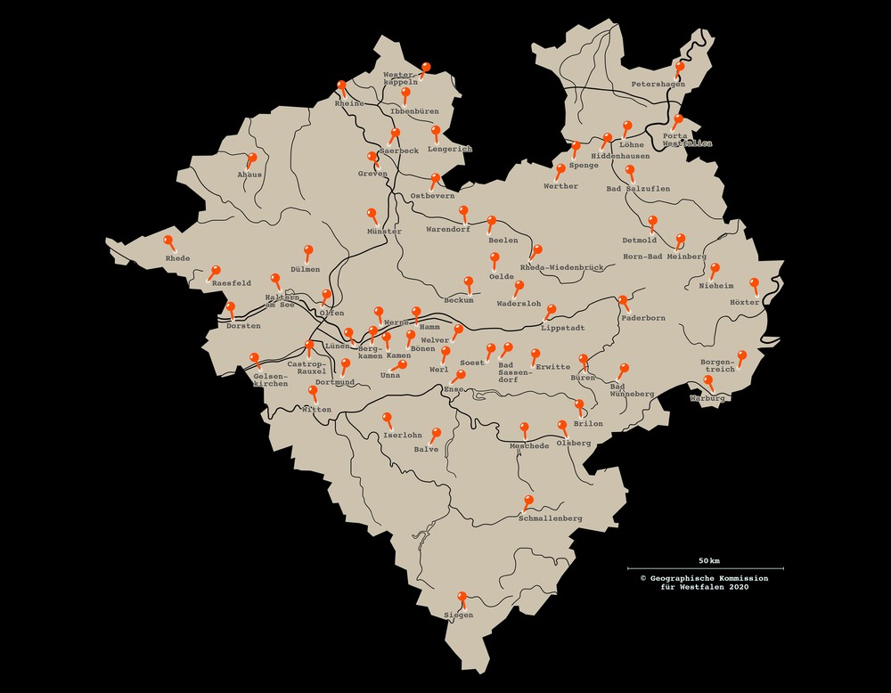 Westfalenkarte mit Fundorten